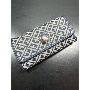 Tommy Hilfiger Women's Trifold Wallet Checkbook Blue Pattern